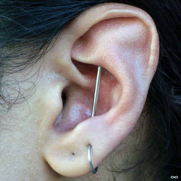 Unique Silver Vertical Bar Upper Lower Conch Cool Lobe Hoop Piercing Ideas For Girls