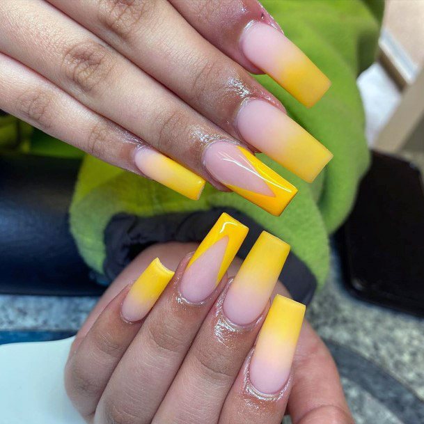 Unique V Tip Yellow Ombre Nails Women