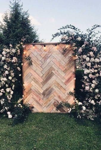 Unique Wedding Herringbone Wooden Rustic Backdrop Pretty White Floral Ideas