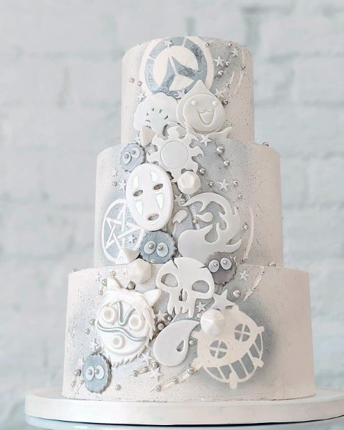 Unique White Embellishment Wedding Cake