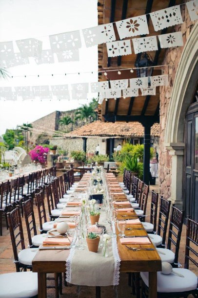 Unique White Hanging Flags Mexican Wedding Decor