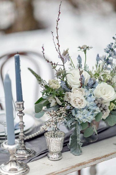 Unique Winter Grey Blue Sterling Silver Wedding Table Decorations Stylish Ideas