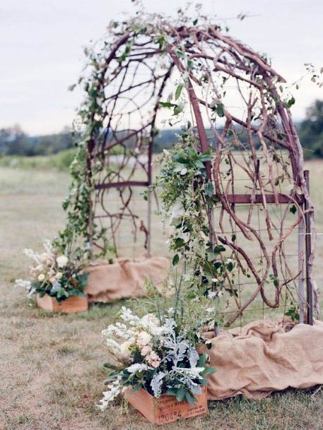 Unique Wood Arbor Wedding Decoration Ideas Floral