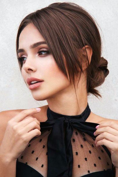 Updo Hairstyles For Long Hair Low Bun Bang