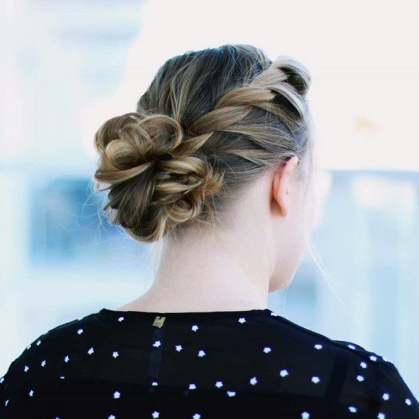 Updo Pulled Back Twist Into Loose Bun On Neck Of Light Brown Female