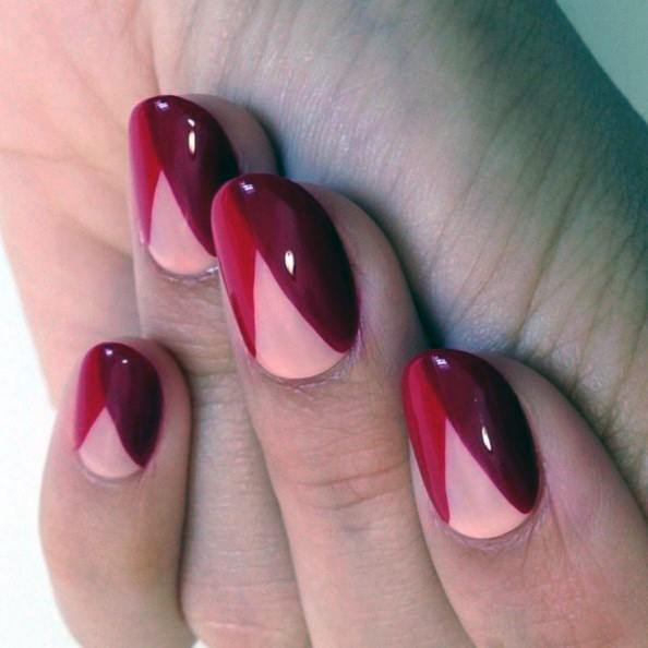 V Shaped Bright Red Nail Art For Women