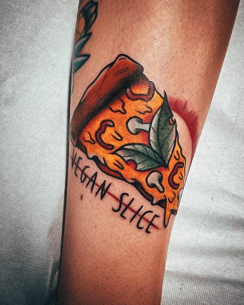 Vegan Color Forearm Stylish Womens Pizza Tattoo