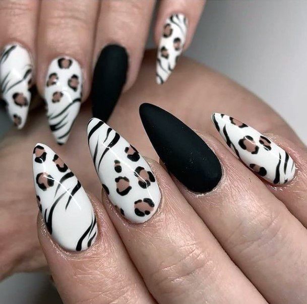 Velvet Black Nails And White Leopard Women