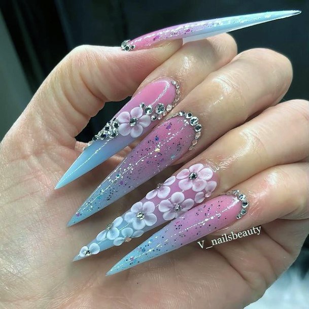 Very Long Sharp Nails 3d Flowers