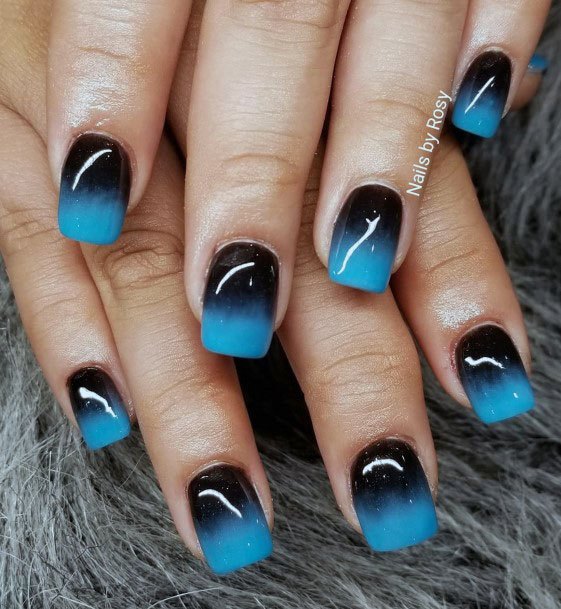 Vibrant Bluefaded Black Glossy Cute Nail Design For Women