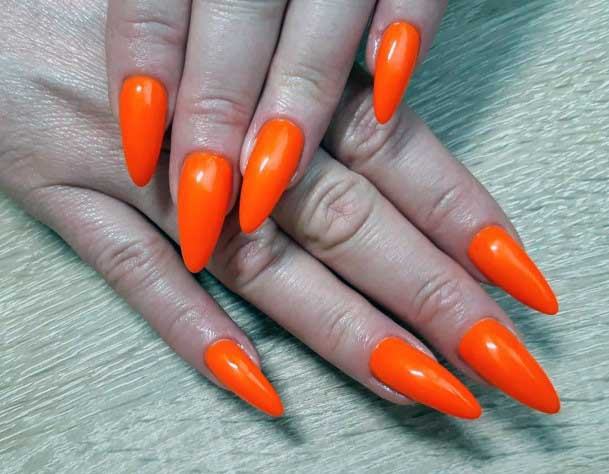 Vibrant Orange Colored Sharp Nails