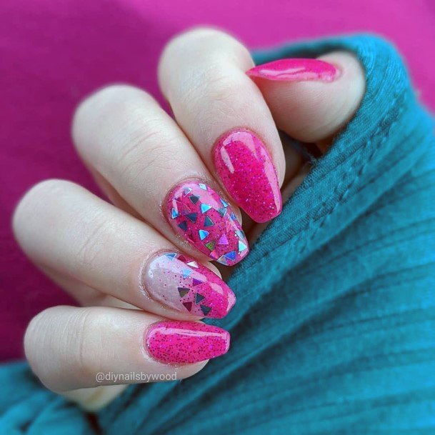 Vibrant Pink Glitter Triangle Nails Inspiration For Ladies