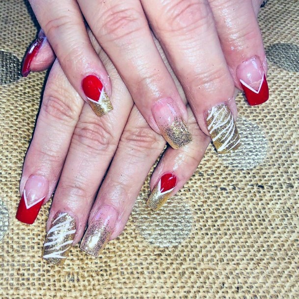 Vibrant Red Gold Nails For Women