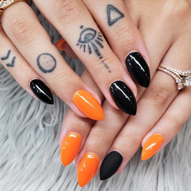 Top 50 Best Orange And Black Nail Ideas For Women Fall Color Designs