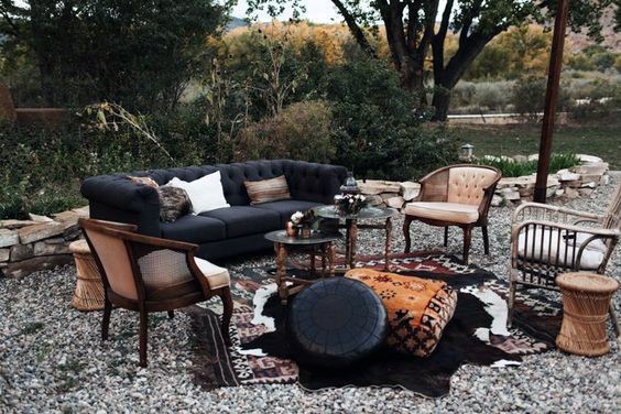 Vintage Boho Outdoor Lounge Seating Backyard Wedding Ideas