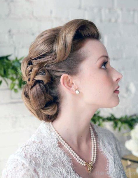 Vintage Brown And Dirty Blonde Pinned Updo Womens Hairstyle