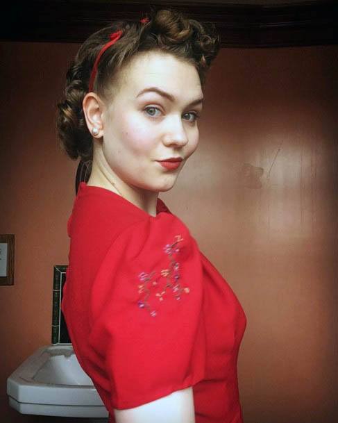 Vintage Chocolate Brown Tight Curl Updo Womens Hairstyle Idea