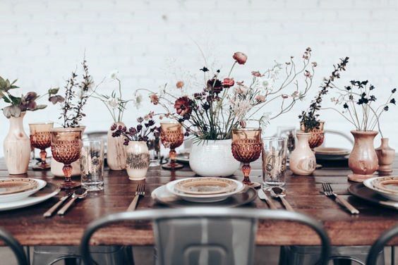 Vintage Glassware And Dried Flowers Wedding Centerpiece Ideas