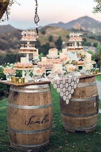 Vintage Wine Barrel Table Snack Bar Delicious Outdoor Wedding Ideas