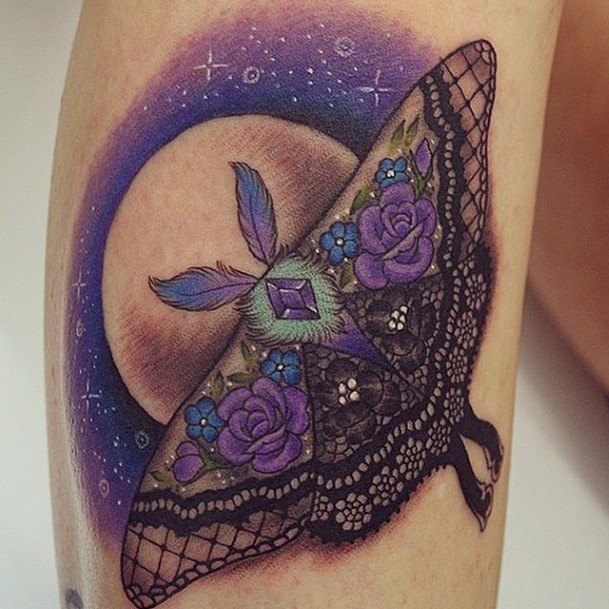 Violet Laced Butterfly Tattoo Womens Arms