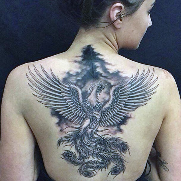 Virgin Grey Phoenix Tattoo Womens Back