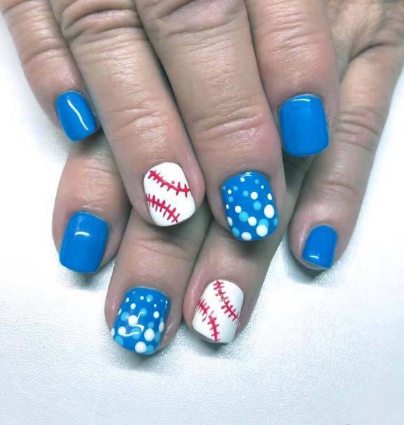 Vivid Blue And White Sport Nails For Women