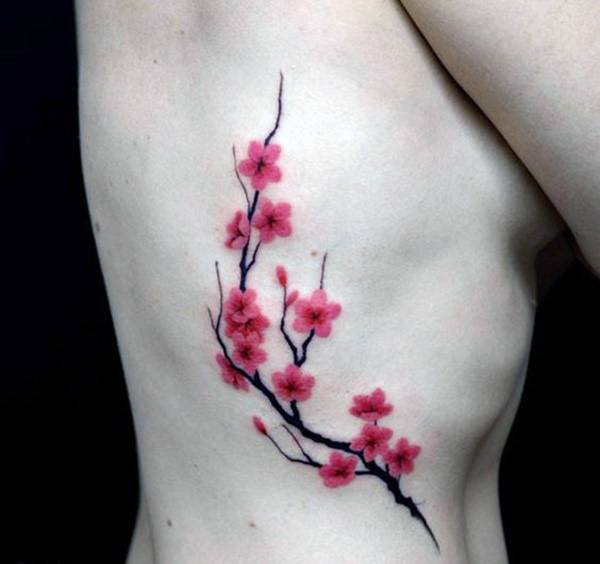 Vivid Cherry Blossom Tattoo For Women Torso