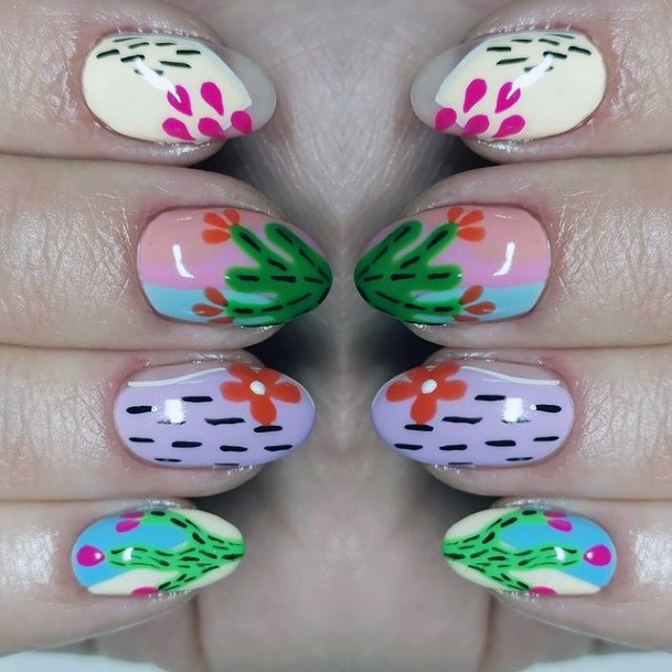 Vivid Colored Cactus Nails For Women