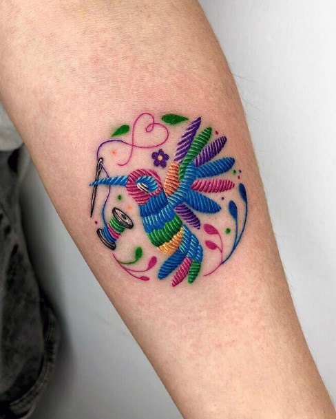 Vivid Colored Rainbow Hummingbird Tattoo For Women