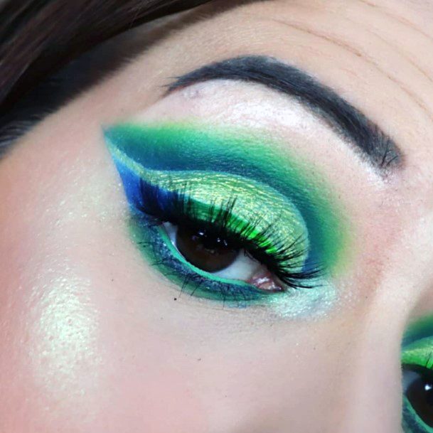 Vivid Green And Blue Eyeshadow Women