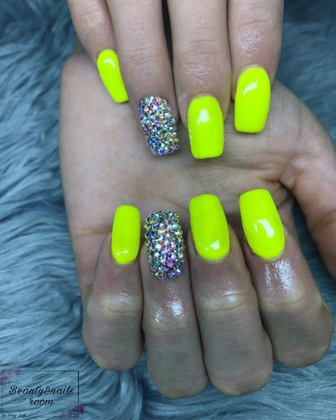 Vivid Neon Yellow Nails Women