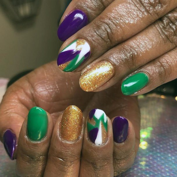 Vivid Purple Green Gold White Nails Women