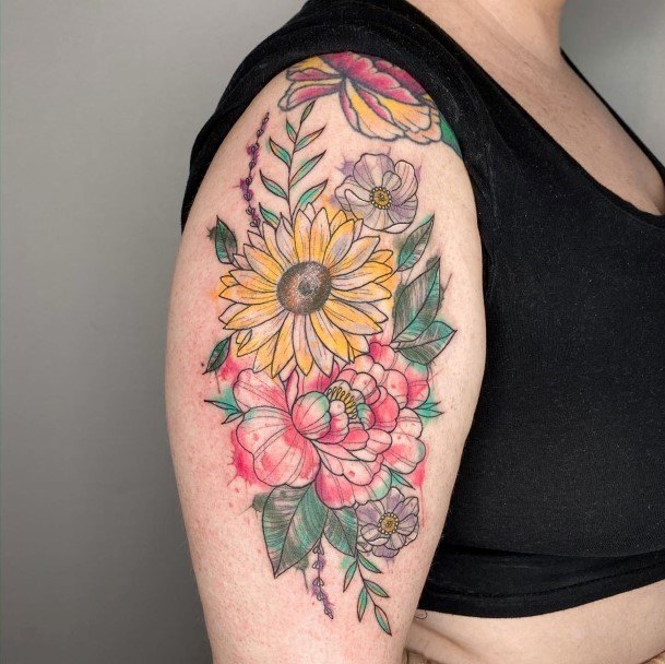 Vivid Sunflower Tattoo Womens Arms