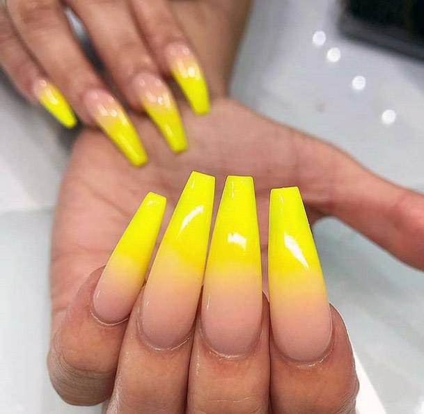 Vivid Yellow Ombre Nails Women