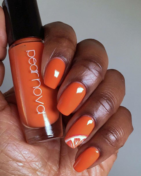 Volcanic Beautiful Bright Orange Citrus Nail Ideas For Girls