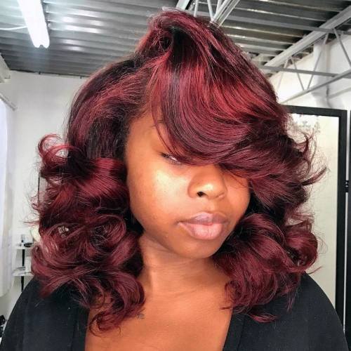 Voluminous Curls Red Color Hairstyles For Black Women