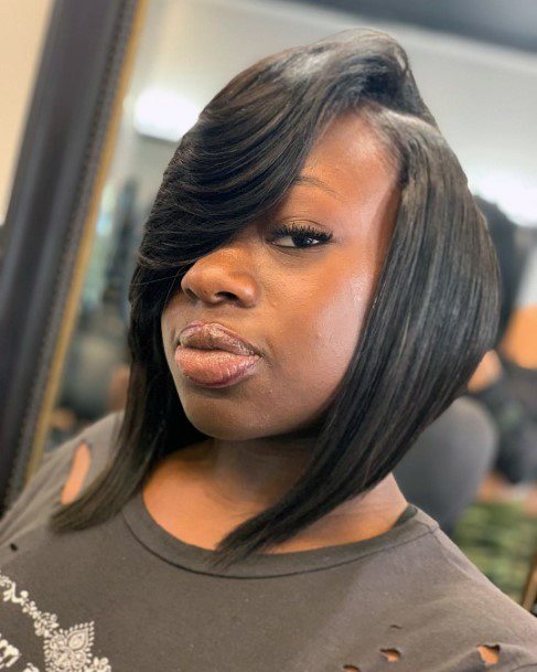 Voluminous Side Swept Bob Hairstyles For Black Women