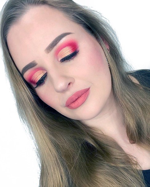 Warm Coral With Bold Pink Eyeshadow Women