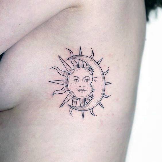 Warm Sun And Moon Tattoo Womens Torso