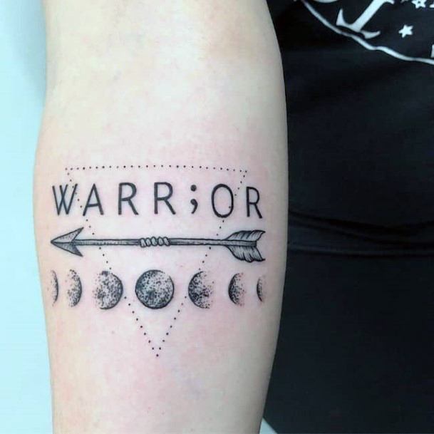 Warrior Arrrow Tattoo With Moon Phases Womens Arms