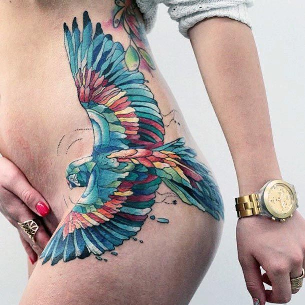 Water Color Eagle Tattoo Womens Hips