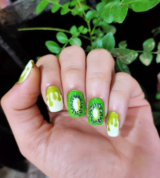 Water Color Green Kiwi Nails Women