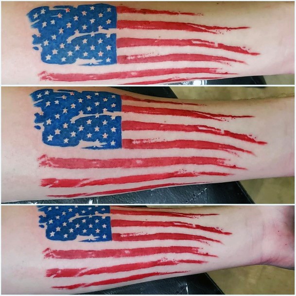 Water Color Paint American Flag Tattoo For Women