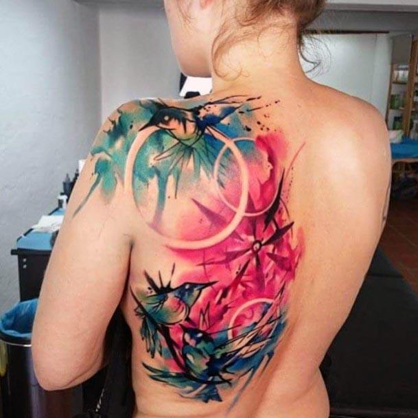 Water Color Splendour Tattoo Womens Back