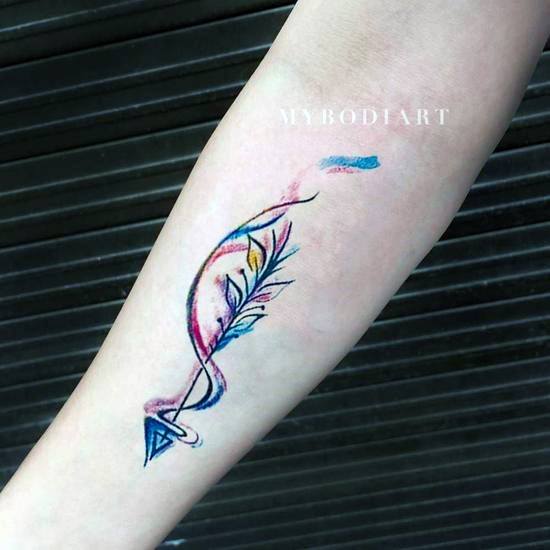 Watercolor Arrow Tattoo Womens Hands