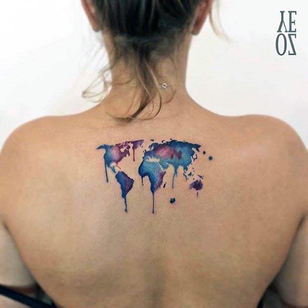 Watercolor Atlas Tattoo Womens Back