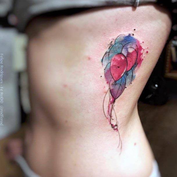Watercolor Balloon Tattoo Womens Torso