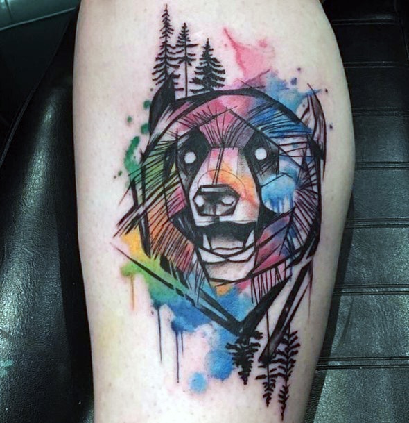 Watercolor Bear Tattoo For Women