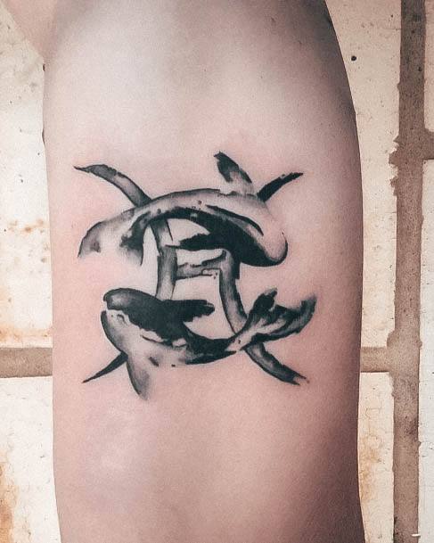 Watercolor Black Ink Pisces Tattoos For Women