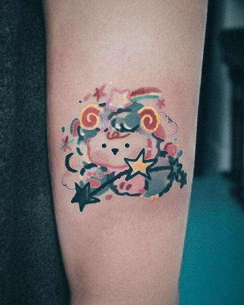 Watercolor Creative Magnificent Aries Tattoo For Girls